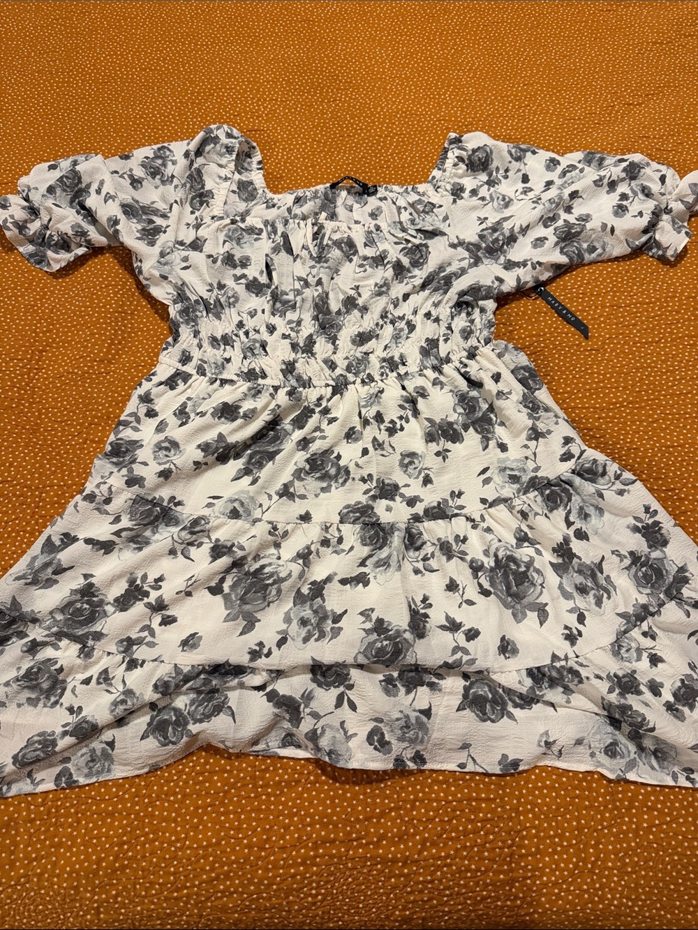 White and Gray Floral Smocked Tunic Top